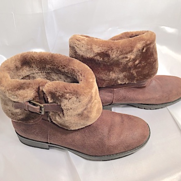 Bass Leather Brown fur ankle boots Sz 10M - Picture 2 of 6